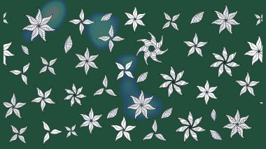 Çok yeşil zarif küçük çiçekler ve yeşil renkli komik böcekler, raster desen, illüstrasyon.