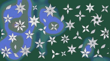 Patlayan çiçekler soyut olarak yerleştirilmiş. Raster deseni. Yumuşak, yeşil renkli bahar çiçekleri. Raster illüstrasyonu.