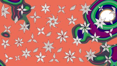 Turuncu renkli şirin çiçek desenleri. Raster Modaya uygun kumaş deseni. Renkli Bahar Teması eskiz kalıbı. Düz Çiçek Elementleri Tasarımı.