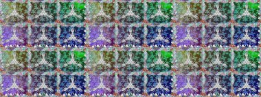 Raster illüstrasyonu. Küçük çiçekli kusursuz yay deseni. Suluboya tarzında mavi ve yeşil renkler üzerine.