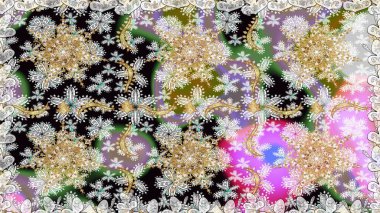 Damask altın soyut çiçek nötr renklerde pürüzsüz desen. Süslü dekorasyon. Raster illüstrasyonu.