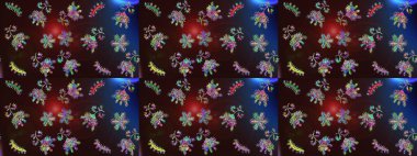 Raster düz çiçekleri pürüzsüz desen. Hediye ambalaj kağıdı, tebrik kartları, posterler ve pankart tasarımı. Kahverengi, mavi ve gri renkte çiçekler.