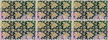 Barok tarzında altın çiçekli süs. Gri renklerdeki altın element. Doku arka planında altın duvar kâğıdı. Damask kusursuz yinelenen arkaplan.