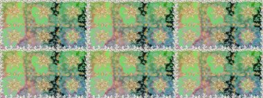 Yeşil renklerdeki altın element. Doğu tarzı element. Altın desenli çiçek dekoru. Çizgi sanatı tasarım şablonu için kusursuz sınır. Davetiyeler, kartlar, web sayfası için Raster illüstrasyonu.