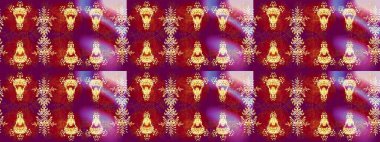 Çiçek desenli çizim. Raster illüstrasyonu. Asya tekstil tarzında. Renkli Bahar Teması eskiz kalıbı. Düz Çiçek Elementleri Tasarımı. Kırmızı renkte çiçekler.