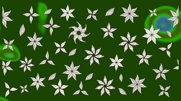 Şirin çiçek elementleri. Yeşil renkli çiçekler. Raster illüstrasyonu. Çizim.