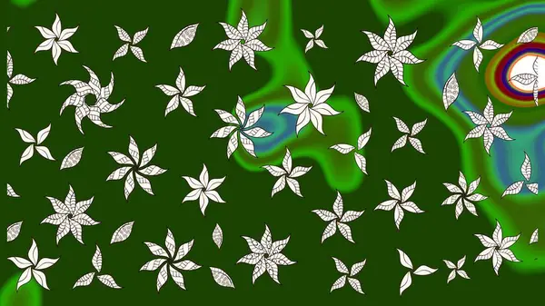 Raster illüstrasyonundaki çiçek desenli çizim. Yeşil renkte çiçekler.