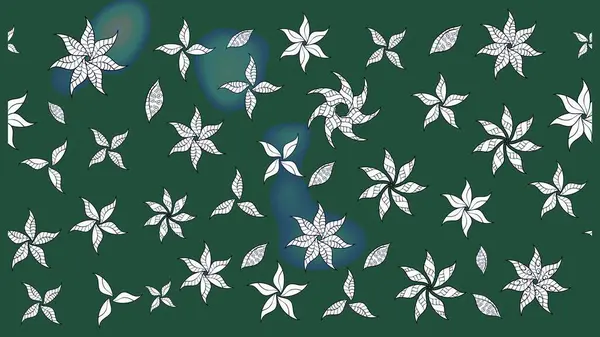 Çok yeşil zarif küçük çiçekler ve yeşil renkli komik böcekler, raster desen, illüstrasyon.