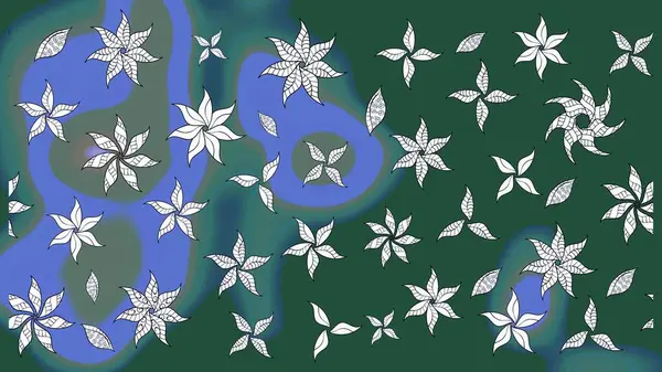 Patlayan çiçekler soyut olarak yerleştirilmiş. Raster deseni. Yumuşak, yeşil renkli bahar çiçekleri. Raster illüstrasyonu.