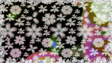 Küçük çiçekteki sevimli çiçek deseni. Varicoloblack raster kusursuz illüstrasyon. Birçok siyah ve soyut çiçekli tropikal desenler.