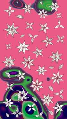 Raster illüstrasyonu. Pembe renkli çiçekler. Tropikal çizim çiçek deseni.