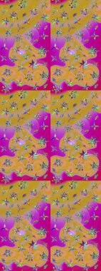 Tekstil, kumaş, kapaklar, duvar kağıtları, baskı, naylon, koleksiyon defteri, örgü, dekupaj için güzel bir eskiz. Millefleur 'lar. Küçük sarı renkte, çiçekli oldukça kaliteli besin torbası deseni..