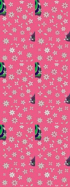 Pembe renkli Asya tekstili. Suluboya çiçekli çiçek deseni. Raster illüstrasyonu.