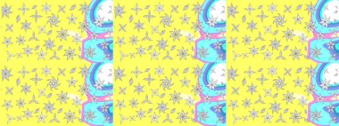 Raster illüstrasyonundaki çiçek desenli çizim. Sarı renkli çiçekler. Renkli Bahar Teması eskiz kalıbı. Düz Çiçek Elementleri Tasarımı.