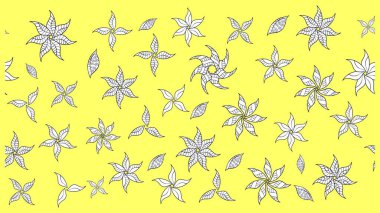 El çizimi çiçek unsurları olan soyut çizim raster deseni. Çiçekli ipek eşarp. Retro tekstil tasarım koleksiyonu. Sarı üstüne sarı. 1950 'ler-1960' lar motifleri.