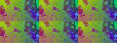 Düz Çiçek Elementleri Tasarımı. Renkli Bahar Teması eskiz kalıbı. Raster illüstrasyonu. Chichi 'nin kumaş kalıbını çiz. Çiçek deseni.