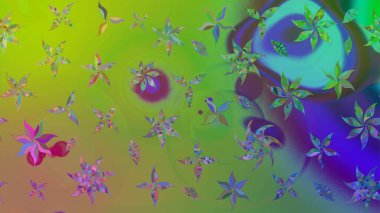 Raster illüstrasyonu. Eskiz stili yeşil renkler. El yapımı çiçek ve bitki koleksiyonu. Şirin karalamalı çiçek desenli çizim. Raster illüstrasyonu.