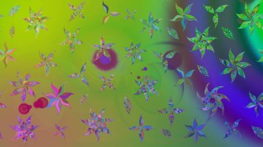 Yeşil renkli çiçekler. Robot resim. Raster illüstrasyonu. Şirin çiçek elementleri..