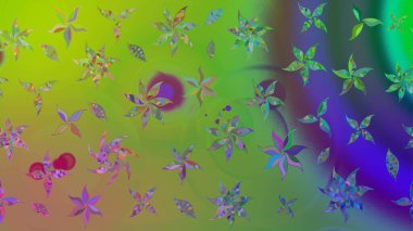 Yeşil renkte güzel çiçekler, suluboya desenli, duvar kağıdı, kart ya da kumaş için fayanslı eskizler. Raster..