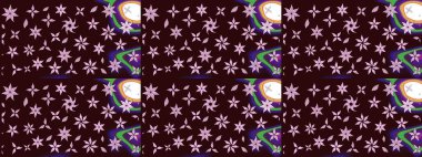 Çizgi çizimi kalıbı. Şirin çiçekler. Raster Moda kumaş deseni.