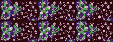 Çizgi çizimi kalıbı. Şirin çiçekler. Raster Moda kumaş deseni.