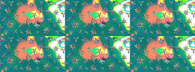 Renkli Bahar Teması eskiz kalıbı. Çiçeksel fantezi tasarımı ve parlak bir arka plan çizimi. Düz Çiçek Elementleri Tasarımı.