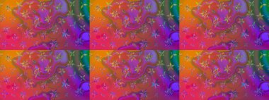 Hediye ambalaj kağıdı, tebrik kartları, posterler ve pankart tasarımı. Mor renkli çiçekler. Raster düz çiçek çizim deseni.