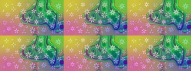 Raster illüstrasyonundaki çiçek desenli çizim. Yeşil renkte çiçekler.