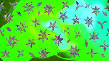 Yeşil renkli çiçekler. Şirin çiçek elementleri. Robot resim. Raster illüstrasyonu.