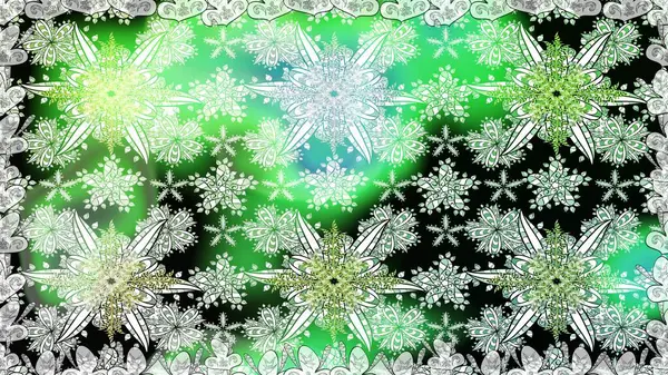 Raster çiçek izi. Çiçek yeşili, pürüzsüz desen. Klasik taslak çizimi.