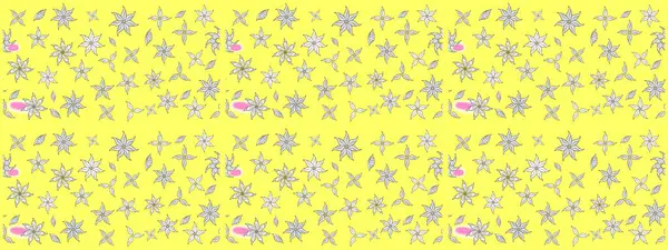 Çiçekli eskiz çizimi. Sarı renkli çiçekler. Renkli Yaz Temalı eskiz kalıbı. Düz Çiçek Elementleri Tasarımı.