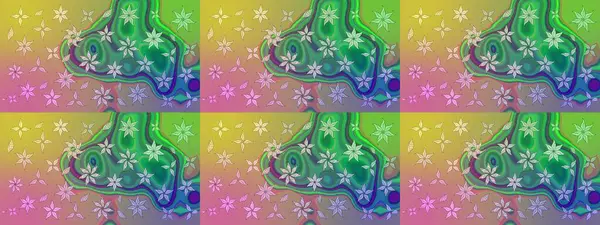 Raster illüstrasyonundaki çiçek desenli çizim. Yeşil renkte çiçekler.