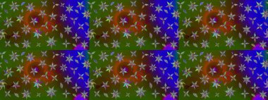 Raster çiçek desenli çiçek deseni, yapraklar, dekoratif elementler, sıçrama, lekeler, el çizimi kontur çizgileri ve Doodle çizim stili, grafik raster çizim çizimi.