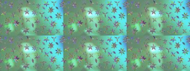 Raster çiçek desenli çiçek deseni, yapraklar, dekoratif elementler, sıçrama, lekeler, el çizimi kontur çizgileri ve Doodle çizim stili, grafik raster çizim çizimi.