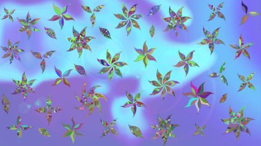 Raster illüstrasyonu. Robot resim tarzı mavi renkler. Şirin karalamalı çiçek desenli çizim. Raster illüstrasyonu. El yapımı çiçek ve bitki koleksiyonu.