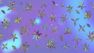 Yapraklı çiçekler ve mor renkli papatya çiçekleri. Eskiz arkaplan modeli. Raster - stok.