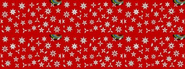 Çiçekli ipek eşarp. El çizimi çiçek unsurları olan soyut çizim raster deseni. 1950-1960 motifleri. Retro tekstil tasarım koleksiyonu. Kırmızıda kırmızı.