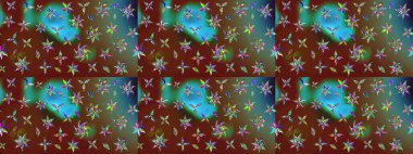 Raster Floral Illustration, Asyalı tekstil. Kahverengi renkli etnik çiçeklerle zarif bir eskiz deseni..