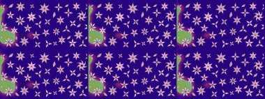 Renkli desenli eskiz deseni, mavi çiçekler ve dekoratif elementlerle. Raster illüstrasyonu. Kumaş, tekstil, duvar kağıdı baskısı için. Eskiz geçmişi. Antika retro tarzı.