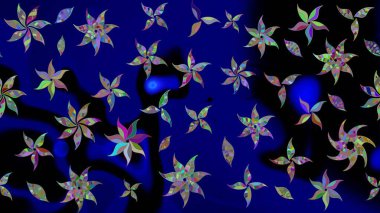 Düz Çiçek Elementleri Tasarımı. Renkli Yaz Temalı eskiz kalıbı. Raster Illustrasyon 'daki Çiçek Deseni' nin son moda çizimi. Mavi renkte çiçekler.