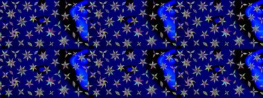 Vadinin mavi renkli çiçekleri. Soyut etnik raster çizim kalıbı. Çiçekler..