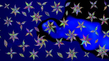 Taslak dekoratif arka plan, çiçek mandala. Mavi renklerde. Raster illüstrasyonu. Çiçek..