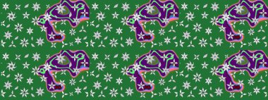 Suluboya çiçekli çiçek deseni. Raster illüstrasyonu. Yeşil renkte güzel tekstil.