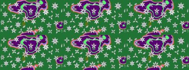 Raster illüstrasyonundaki çiçek desenli çizim. Yeşil renkli çiçekler. Renkli Bahar Teması eskiz kalıbı. Düz Çiçek Elementleri Tasarımı.