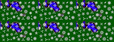 Yeşil renkli bitkilerden oluşan parlak çiçekli çizim deseni.