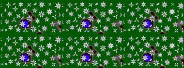 Yapraklı çiçekler ve yeşil renkli papatya çiçekleri. Eskiz arkaplan modeli. Raster - stok.