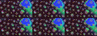 Raster çiçek desenli çiçek deseni, yapraklar, dekoratif elementler, sıçrama, lekeler, el çizimi kontur çizgileri ve Doodle çizim stili, grafik raster çizim çizimi.