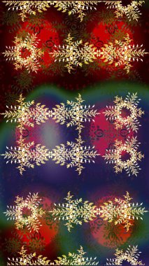 Kahverengi, kırmızı ve mor renkli kristal kar taneleri. Raster illüstrasyonu.