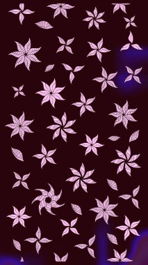 Çiçek desenli çizim. Asya tekstil tarzında. Raster illüstrasyonu. Raster illüstrasyonu. Kahverengi renkte çiçekler.