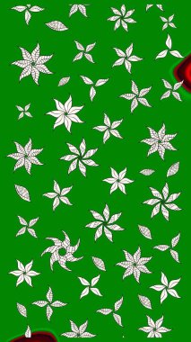 El çizimi çiçekli soyut çizim kalıbı. Yeşil renkli çiçekler. Raster illüstrasyonu.